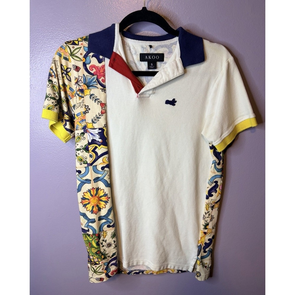 AKOO Mens Polo‎ Shirt Size S Colorful Preppy Embroidered Unique Multocolor